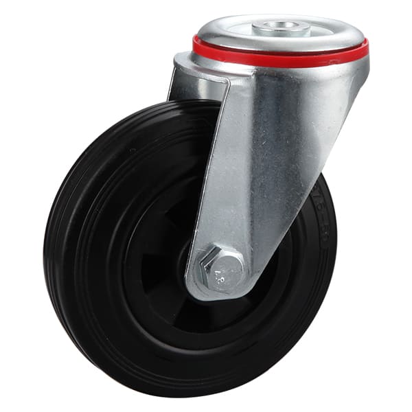 Roues industrielles en caoutchouc solide noir à trou de boulon avec centre en polypropylène