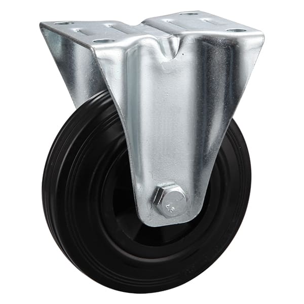 Roues industrielles fixes en caoutchouc solide noir avec centre en polypropylène