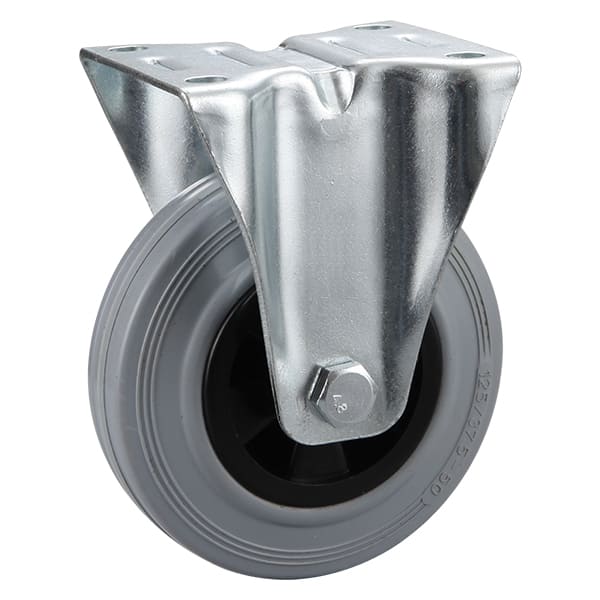 Roues industrielles fixes en caoutchouc solide gris avec centre en polypropylène