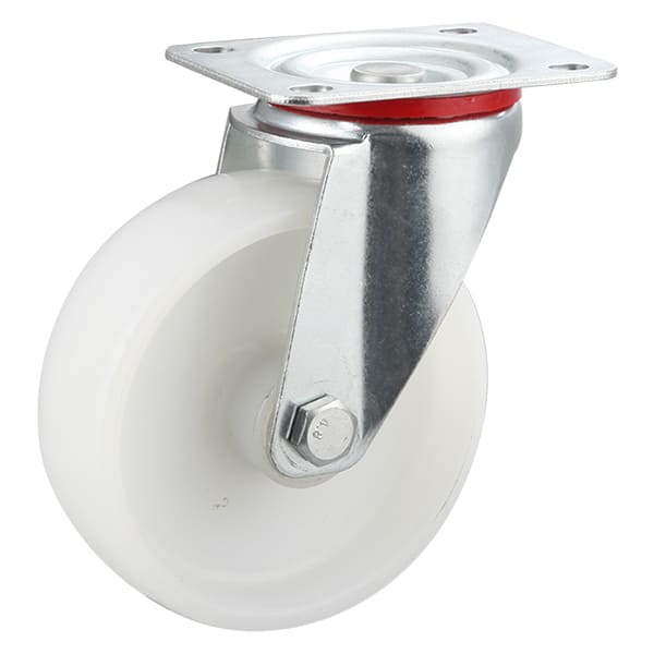 Roulettes industrielles pivotantes en polypropylène blanc