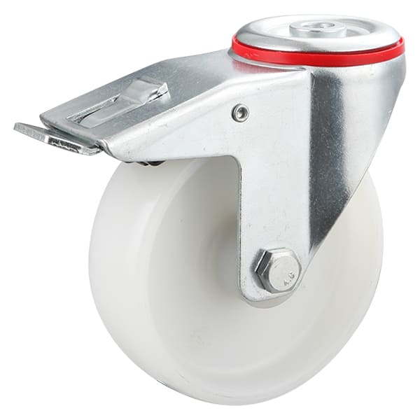 Roues industrielles en polypropylène blanc avec trou de boulon et frein total