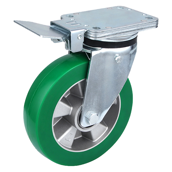 Roues centrales industrielles lourdes de roulette de frein de polyuréthane élastique